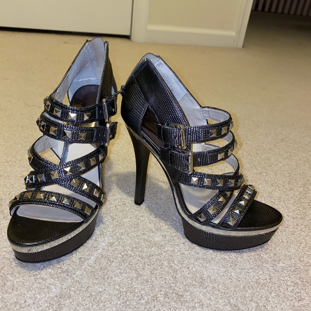 Michael Kors studded silver heels with platform